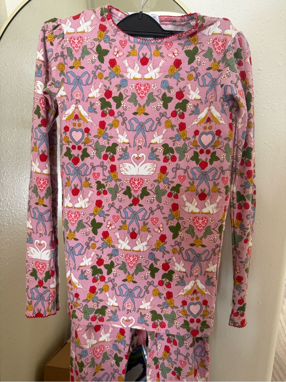 Mini Boden 2 Piece Pajamas - Pink Doves + Bows Pajamas